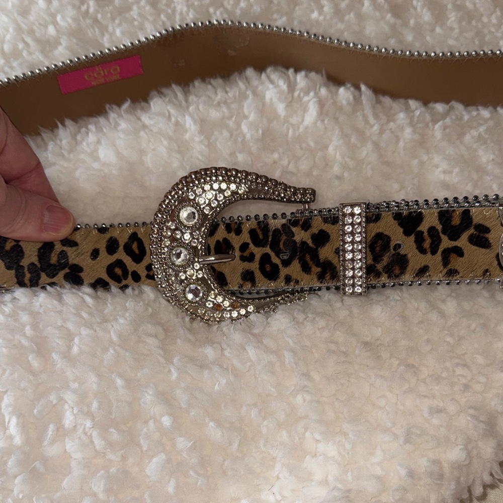 Cara Cara Leopard Print Belt with Rhinestone Buckle
